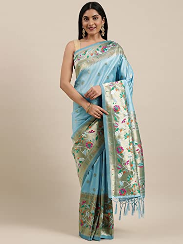 Pandadi Saree Women's Paithani Paithani Silk Saree With Blouse Piece (371PS7_Sky Blue)