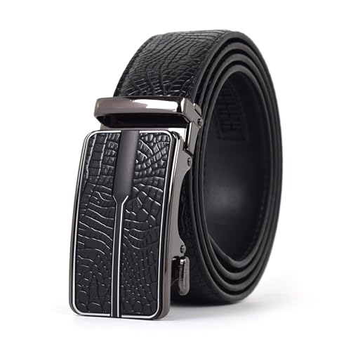 WildHorn Men's Genuine Leather Belt for Men| Premium Auto-Lock Buckle | Adjustable up to 48” | Formal & Casual Wear | Micro-Adjust Fit | Stylish Gift Box Included (Phantom Black)