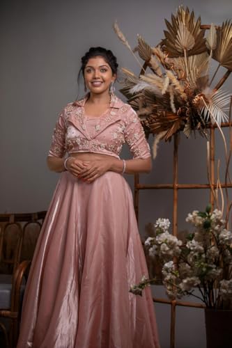 Women’s Designer Lehenga Set – Heavy Aari Work Embroidered Crop Top with Flared Skirt for Wedding