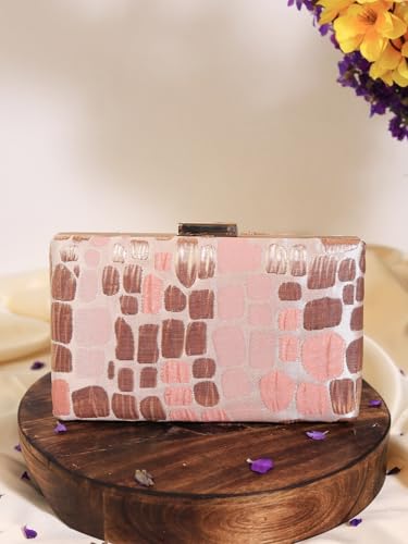 THE TAN CLAN Coral Sleek Clutch Bag for Women | Slim Evening Bag | Peach Colour | Party & Bridal Clutch Purse