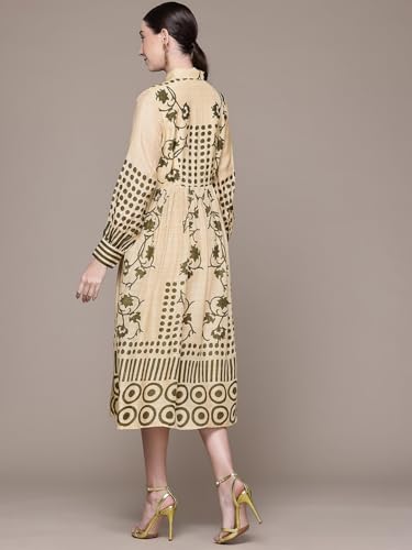 Ritu Kumar Beige Kariyana Fit & Flare Full Sleeve Dress