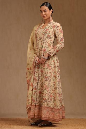 Soch Womens Beige Tissue Botanical Salwar Suit With Cutdana