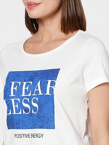 VERO MODA Women Graphic Print Cotton Regular Fit White T-Shirt