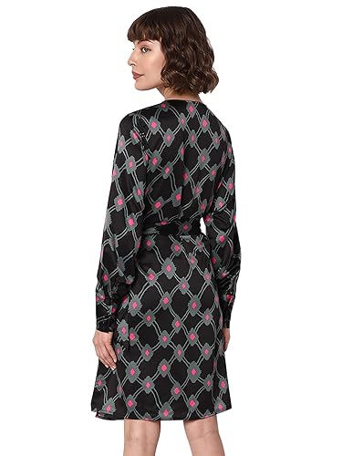 VERO MODA Women Printed Polyester Knee Length Black Wrap Dress