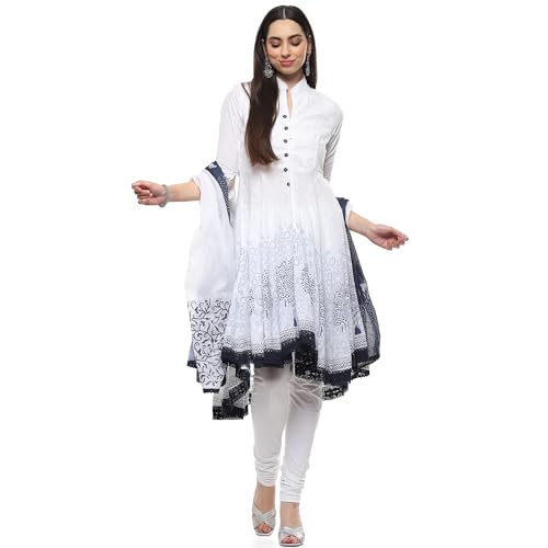 BIBA WOMEN SOLID FITTED SALWAR KURTA DUPATTA(SKDASSORTED2802_WHITE/BLUE_36)