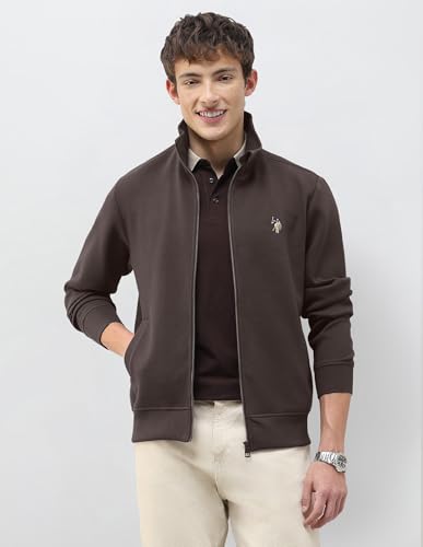 U.S. Polo Assn. Denim Co. Men's Solid Regular Fit Sweatshirt (UDSWS0726_Dark Brown_S)