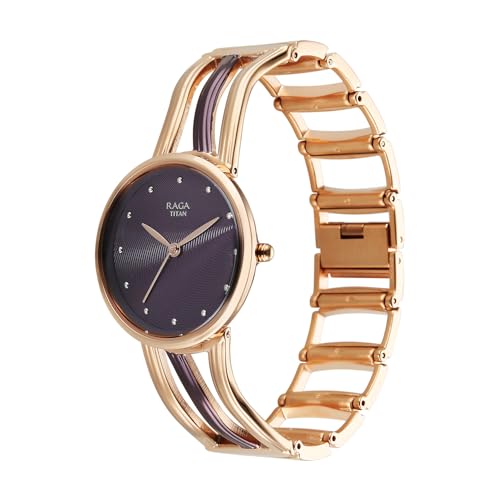 Titan Raga Sierra with Brown Dial Rose Gold&Brown Brass Strap Watch for Women - 95388KM01
