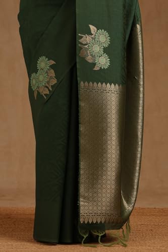 Soch Womens Green Tussar Zari Woven Design Saree