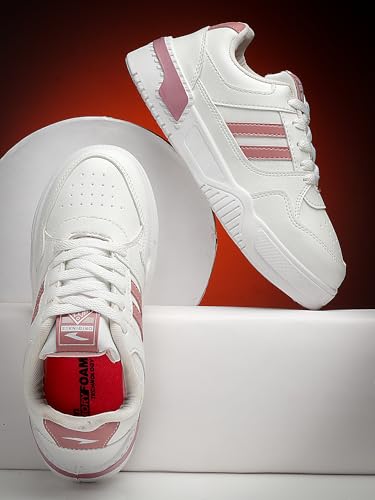 ASIAN Women PARADISE-12 Casual Mid Top Sneakers,Stylish and Trendy Shoes with Laces for Women and Girls Off White Pink