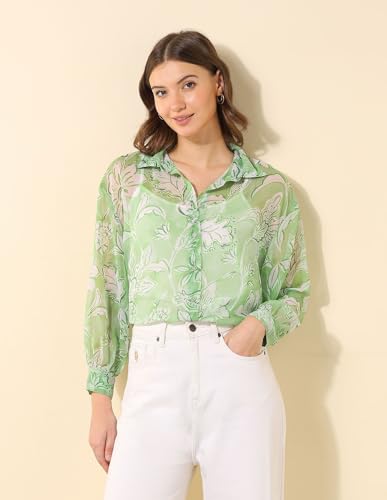 U.S. POLO ASSN. Relaxed Fit Chiffon Sheer Shirt (UWSS25SHT217_Multi-Colour_S)