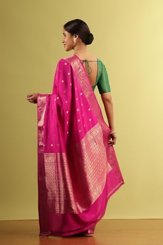 Taneira Women Dark Pink Silk Viscose Woven Saree With Unstitched Blouse Piece (SHG08H00224-Dark Pink)