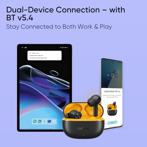 realme Buds T200 Lite Bluetooth in Ear Earbuds,4 Mic, AI ENC for Calls,48 Hours Total Playback with Fast Charging and Low Latency Gaming TWS,Google Fast Pair, with mic (Volt Black)