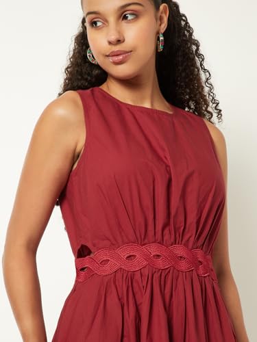 Max Women Solid A-line Dress (Red_XS)