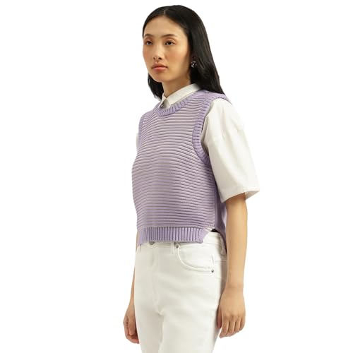 United Colors of Benetton Round Neck Stripe Sweater (Size: L)-25A1594D108XG2K1 Purple