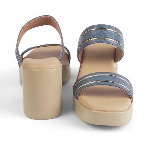 tresmode MAURO Women's Block Heel Sandals Footwear Blue, 4 UK / 37 EU - Square Toe Soft Comfortable Casual Formal Office Shoe Wear Durable