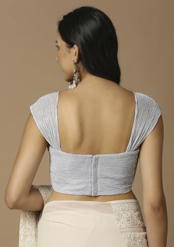 Salwar Studio Women's Silver Shimmer Saree Blouse-RI-0045-SLVR-32