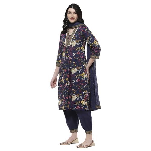 Rangriti Women's Cotton Kurta Set (RTRZ22187SS25NVY_Navy