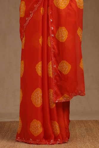 Soch Womens Orange Georgette Bandhani Print Saree With Sequins