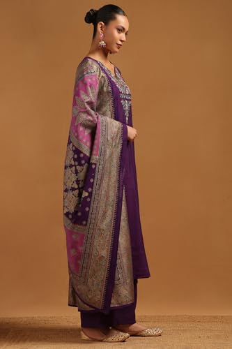 Soch Womens Purple Muslin Embroidered Salwar Suit With Sequins