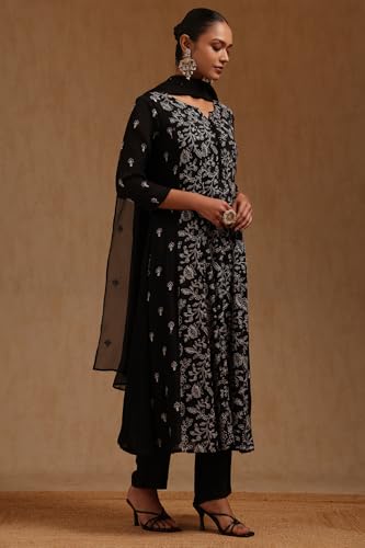 Soch Womens Black Chinon Embroidered Salwar Suit With Sequins