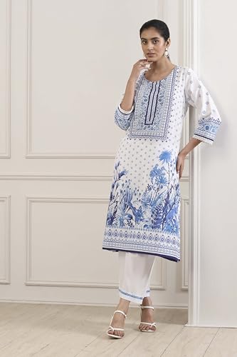Biba Women Blue Cotton Straight Kurta_38