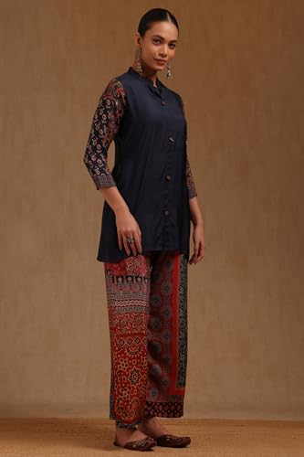 Soch Womens Navy Blue Muslin Solid Co-Ord Set