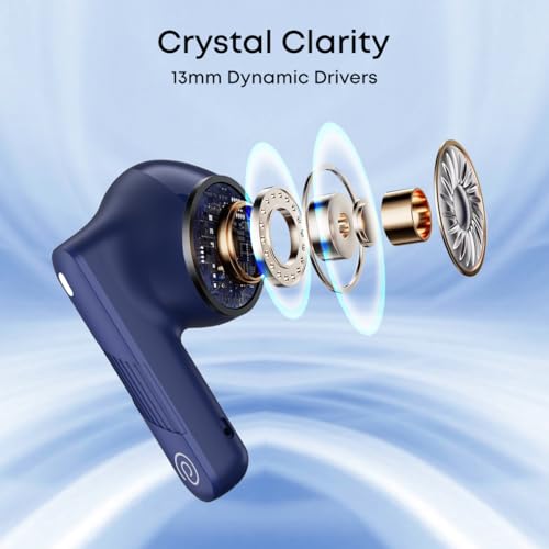 pTron Bassbuds Fury in-Ear TWS Earbuds with 13mm Drivers, 50Hrs Playtime, AI-ENC Clear Calls, Bluetooth V5.4 Wireless Headphones, Voice Assistant, Type C Charging & IPX5 Water Resistant (Blue)