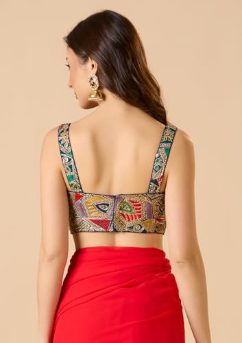 S SALWAR STUDIO Royal Blue Georgette Sweetheart Neck Sleeveless Readymade Blouse