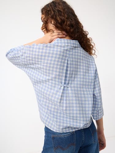 The Souled Store Summer Spritz Women and Girls Elbow Length Sleeves Collared Light Blue Embroidered Cotton Oversized Fit Lightweight Breathable Casual Shirt