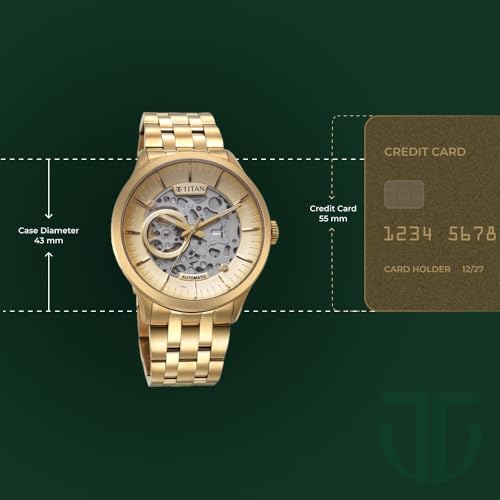 Titan Metal Mechanicals Automatic Gold Dial Gold Titanium Strap Watch for Men - NT90140YM01