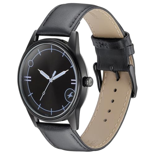 Fastrack Plain 3 Hands Black Round Dial Black Plating Leather Strap Mens Watch - 3305NL02