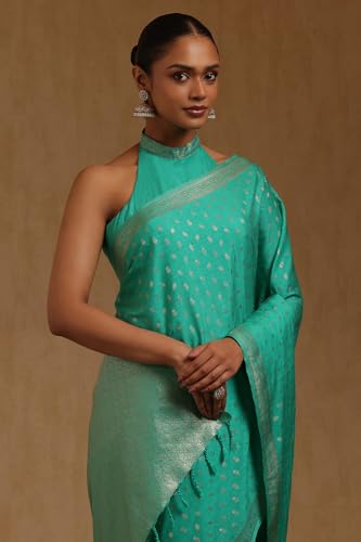 Soch Womens Light Green Viscose Silk Floral Zari Woven Saree