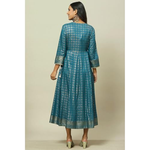Rangriti Women Teal Blue Liva Kalidar Dress_32