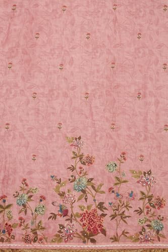 Soch Womens Peach Linen Floral Print Unstitch Dress Material With Sequins
