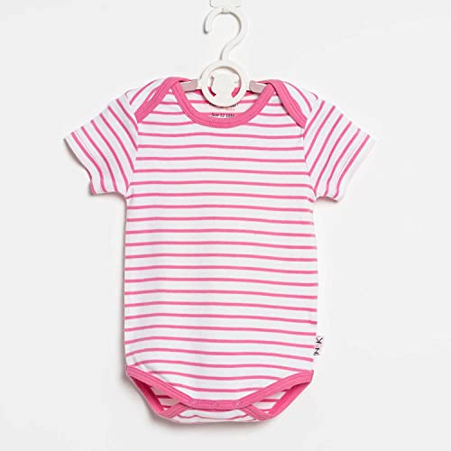 haus & kinder Iris 100% Cotton New Born Baby Bodysuits Rompers Onesies For Boy and Girl, 9-12 Months (White-Pink-Navy, Pack of 3)