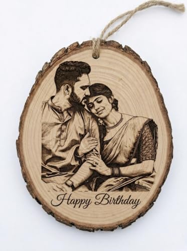 Natural Wooden Slice Photo Frame | 4 Inch Custom Photo Gift Item | Laser Engraved Natural Wood Slice with Stand | Handmade Personalized Gift for Wedding Anniversary