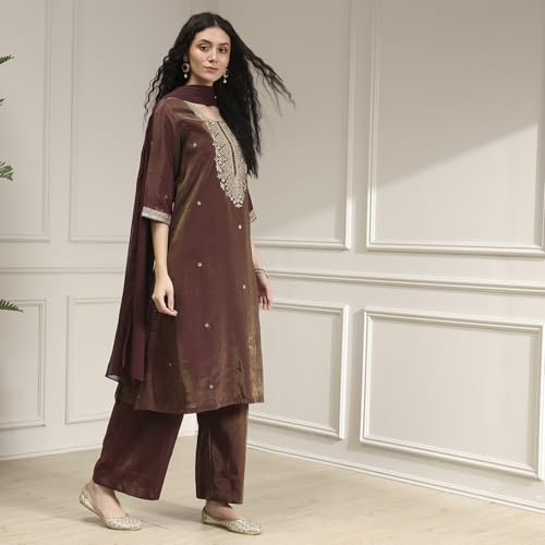 Biba Women's Viscose Kurta Set (SKDASRTFES30266AW25WNE_Wine
