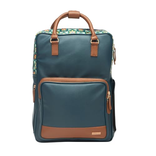 Chumbak Bombay Backpack for Women, Navy Floral PU Leather, Digital Nomad Collection, Trendy and Functional Backpack with Zipper, Ideal for Daily Commute and Travel