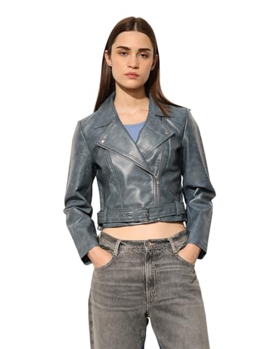 ONLY Women's Solid Regular Fit Blue Jacket