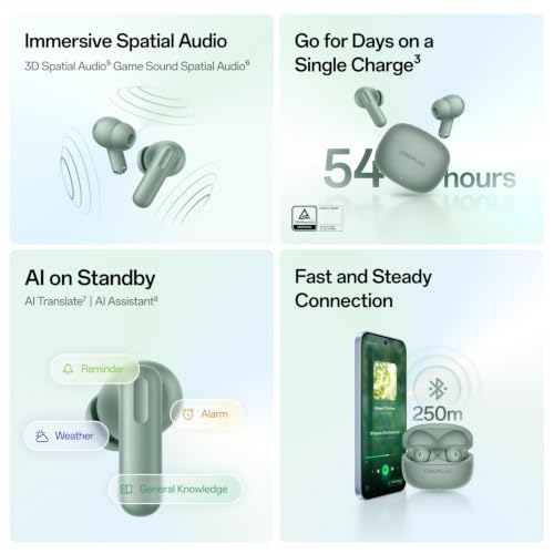 OnePlus Nord Buds 4 TWS Earbuds with 52dB Real-time ANC, Game Sound Spatial Audio, 6-Mic AI Clear Calls, Up to 54hrs Playback, 10 min for 11 hrs Fast Charging, Bluetooth 6.1 - Stellar Black