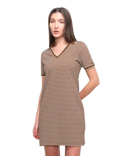 U.S. Polo Assn. Women Women's Self Design Horizontal Striped T-Shirt Dress (UWSS26DRS234_Brown_XL)