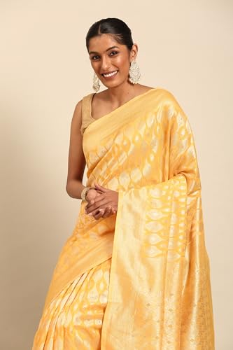 MOHEY Women's Yellow Art Silk Zari Weave Saree (YELLOW)