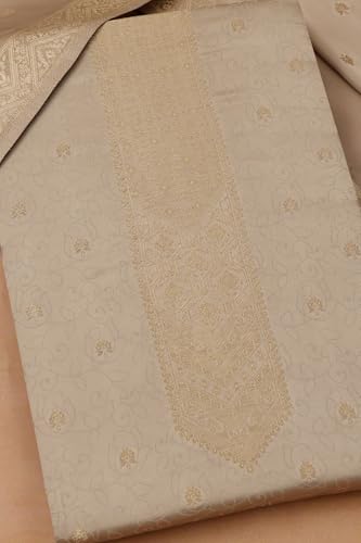 Soch Womens Beige Gajji Silk Woven Design Unstitch Dress Material With Zari Woven
