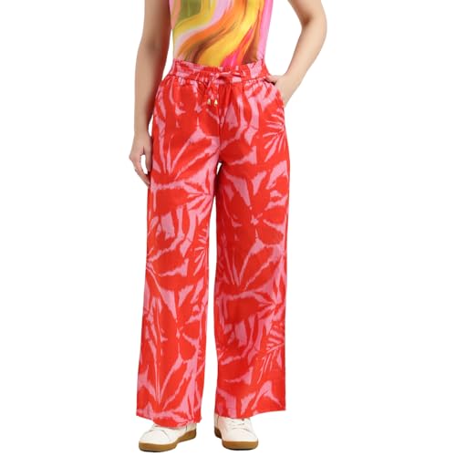United Colors of Benetton Straight Fit High Rise Printed Trousers (Size : 32) - 26P4WVNBT327I901 Orange