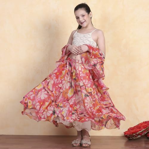 Biba Girl's Polyester Lehenga Set (KWFLOD6199SS25OWHT_Off White_4-5 Year)