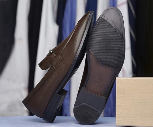 LOUIS STITCH Men's Brunette Brown Shoes Slipon Style Comfortable Moccasins with Buckle for Men (Size-8UK)(RGMCAB)