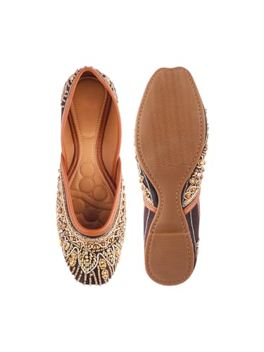 SilverArrow Women's Lotus Walk Ethnic Flat Shoes Dark Brown 3 UK