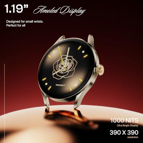 Fire-Boltt Glitz Women Smart Watch with 1.19” AMOLED Display, Bluetooth Calling, Rotating Crown, Always On Display, 1000 Nits Brightness, IP68 Waterproof Ivory Pearl