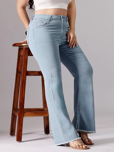 Miss Chase A+ Women's High Rise Regular Stretchable Denim Bootcut Shaping Jeans (APSS22DEN12-19-167-40, Powder Blue, 40)