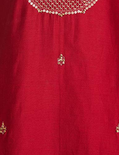 BIBA Women's Cotton Solid Relaxed Salwar Kurta Dupatta (Skd6901_Cherry Red_32)
